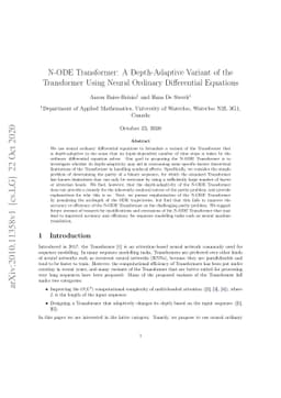 N-ODE Transformer: A Depth-Adaptive Variant of the Transformer Using
  Neural Ordinary Differential Equations