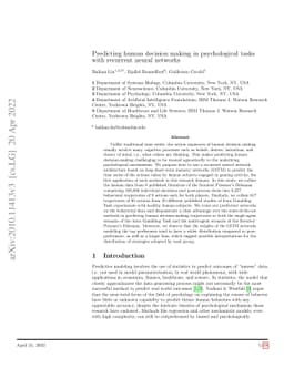 Predicting human decision making in psychological tasks with recurrent
  neural networks