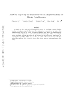 MixCon: Adjusting the Separability of Data Representations for Harder
  Data Recovery