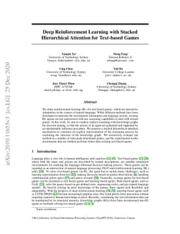 Deep Reinforcement Learning with Stacked Hierarchical Attention for
  Text-based Games