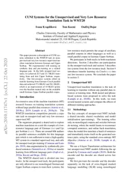 CUNI Systems for the Unsupervised and Very Low Resource Translation Task
  in WMT20