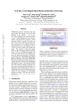 XOR QA: Cross-lingual Open-Retrieval Question Answering