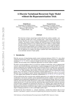 A Discrete Variational Recurrent Topic Model without the
  Reparametrization Trick