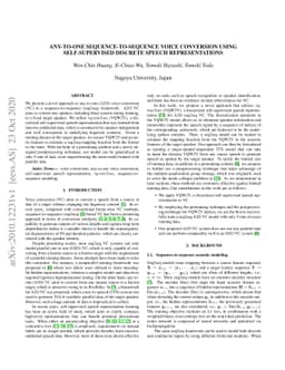 Any-to-One Sequence-to-Sequence Voice Conversion using Self-Supervised
  Discrete Speech Representations