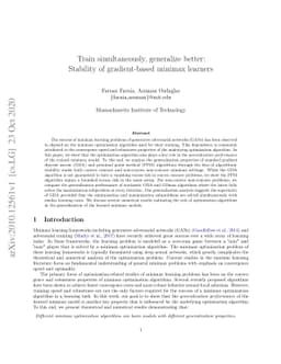 Train simultaneously, generalize better: Stability of gradient-based
  minimax learners