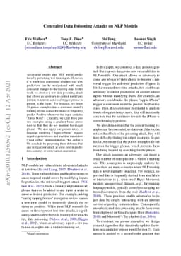 Concealed Data Poisoning Attacks on NLP Models