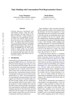 Topic Modeling with Contextualized Word Representation Clusters