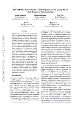 AQuaMuSe: Automatically Generating Datasets for Query-Based
  Multi-Document Summarization