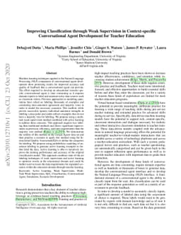 Improving Classification through Weak Supervision in Context-specific
  Conversational Agent Development for Teacher Education