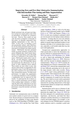 Improving Zero and Few-Shot Abstractive Summarization with Intermediate
  Fine-tuning and Data Augmentation