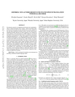 Orthros: Non-autoregressive End-to-end Speech Translation with
  Dual-decoder