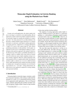 Monocular Depth Estimation via Listwise Ranking using the Plackett-Luce
  Model