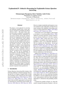 ExplanationLP: Abductive Reasoning for Explainable Science Question
  Answering