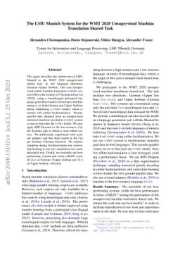 The LMU Munich System for the WMT 2020 Unsupervised Machine Translation
  Shared Task