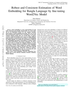 Robust and Consistent Estimation of Word Embedding for Bangla Language
  by fine-tuning Word2Vec Model
