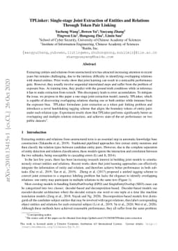 TPLinker: Single-stage Joint Extraction of Entities and Relations
  Through Token Pair Linking
