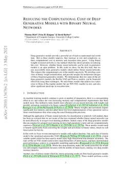 Reducing the Computational Cost of Deep Generative Models with Binary
  Neural Networks