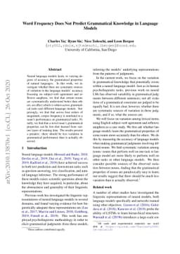 Word Frequency Does Not Predict Grammatical Knowledge in Language Models