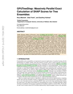 GPUTreeShap: Massively Parallel Exact Calculation of SHAP Scores for
  Tree Ensembles