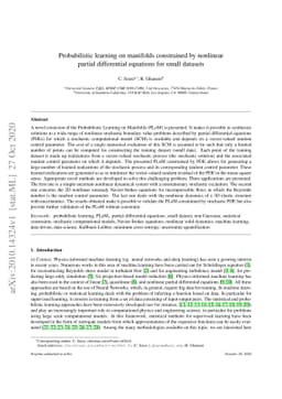 Probabilistic learning on manifolds constrained by nonlinear partial
  differential equations for small datasets