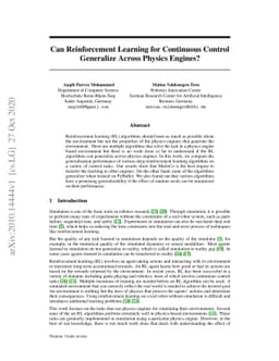 Can Reinforcement Learning for Continuous Control Generalize Across
  Physics Engines?