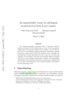 Impossibility of phylogeny reconstruction from $k$-mer counts