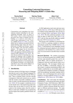 Unmasking Contextual Stereotypes: Measuring and Mitigating BERT's Gender
  Bias