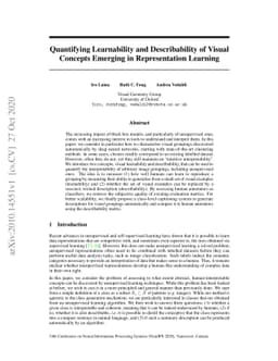 Quantifying Learnability and Describability of Visual Concepts Emerging
  in Representation Learning