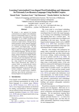 Learning Contextualised Cross-lingual Word Embeddings and Alignments for
  Extremely Low-Resource Languages Using Parallel Corpora