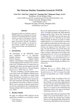 The Volctrans Machine Translation System for WMT20