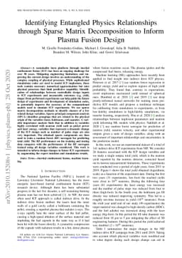 Identifying Entangled Physics Relationships through Sparse Matrix
  Decomposition to Inform Plasma Fusion Design