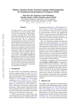 Memory Attentive Fusion: External Language Model Integration for
  Transformer-based Sequence-to-Sequence Model