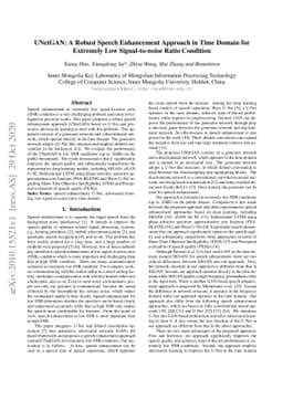 UNetGAN: A Robust Speech Enhancement Approach in Time Domain for
  Extremely Low Signal-to-noise Ratio Condition