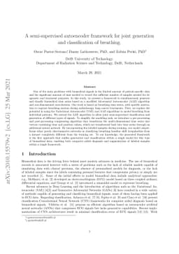 A semi-supervised autoencoder framework for joint generation and
  classification of breathing