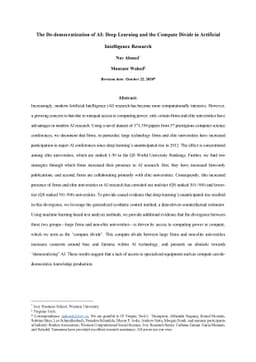 The De-democratization of AI: Deep Learning and the Compute Divide in
  Artificial Intelligence Research