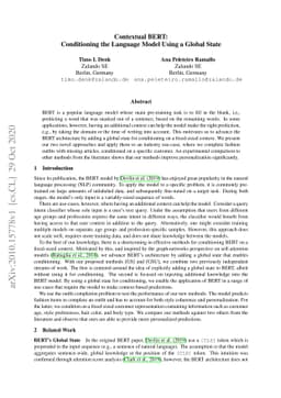 Contextual BERT: Conditioning the Language Model Using a Global State