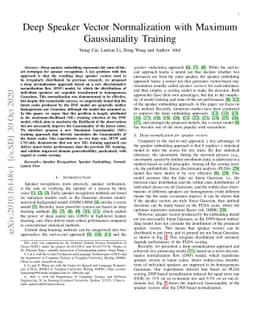 Deep Speaker Vector Normalization with Maximum Gaussianality Training