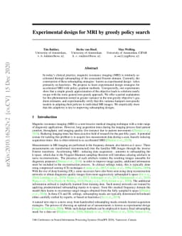 Experimental design for MRI by greedy policy search