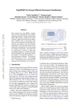 TopicBERT for Energy Efficient Document Classification