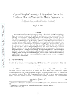 Optimal Sample Complexity of Subgradient Descent for Amplitude Flow via
  Non-Lipschitz Matrix Concentration