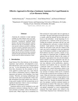Effective Approach to Develop a Sentiment Annotator For Legal Domain in
  a Low Resource Setting