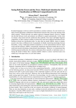 Seeing Both the Forest and the Trees: Multi-head Attention for Joint
  Classification on Different Compositional Levels