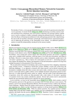 CHIME: Cross-passage Hierarchical Memory Network for Generative Review
  Question Answering