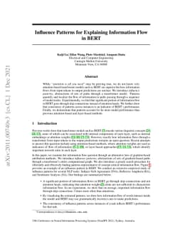 Influence Patterns for Explaining Information Flow in BERT