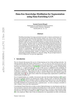 Data-free Knowledge Distillation for Segmentation using Data-Enriching
  GAN