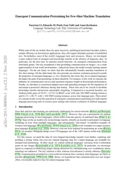 Emergent Communication Pretraining for Few-Shot Machine Translation