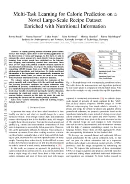 Multi-Task Learning for Calorie Prediction on a Novel Large-Scale Recipe
  Dataset Enriched with Nutritional Information