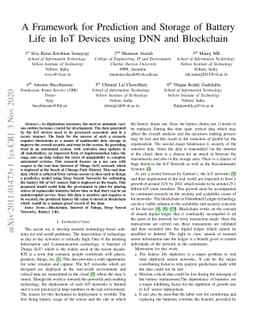 A Framework for Prediction and Storage of Battery Life in IoT Devices
  using DNN and Blockchain