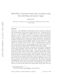 BioNerFlair: biomedical named entity recognition using flair embedding
  and sequence tagger