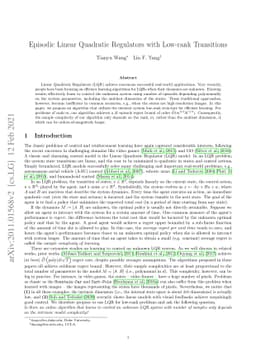 Episodic Linear Quadratic Regulators with Low-rank Transitions